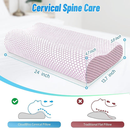Neck Pillow for Sleeping, Ergonomic Cervical Bed Pillow, Blue Standard Size