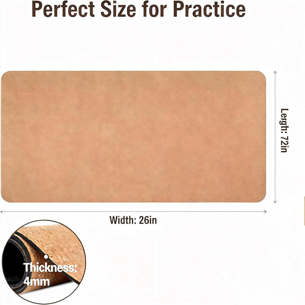 Cork Yoga Mat 4mm Thick Cushioning High Density Natural Rubber Pilates Exercise Pad with Carrying Strap 72 x 26 Inch for Home Gym
