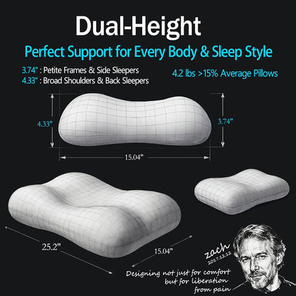 Cervical Neck Pillow - Side Sleeper Pillow for Neck Pain Relief, Soft Ergonomic Memory Foam Pillows Ice Silk Zipperless Pillowcase, Eco-Friendly and Durable Material (White)