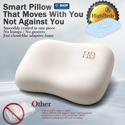 Cervical Neck Pillow - Side Sleeper Pillow for Neck Pain Relief, Soft Ergonomic Memory Foam Pillows Ice Silk Zipperless Pillowcase, Eco-Friendly and Durable Material (White)