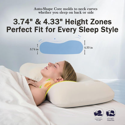 Cervical Neck Pillow - Side Sleeper Pillow for Neck Pain Relief, Soft Ergonomic Memory Foam Pillows Ice Silk Zipperless Pillowcase, Eco-Friendly and Durable Material (White)