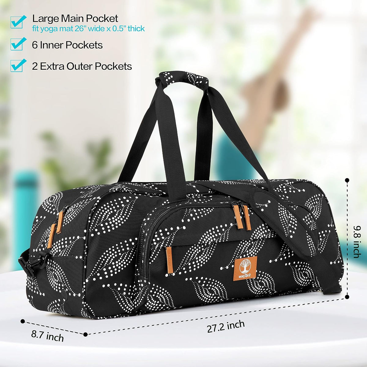 Yoga Mat Bag Carrier with 8-Pocket & Wet Pocket, Air Vent | Large Yoga Mat Holder Fits Thick Mats & Blocks | Gym Duffle Bag for Women & Men