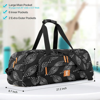 Yoga Mat Bag Carrier with 8-Pocket & Wet Pocket, Air Vent | Large Yoga Mat Holder Fits Thick Mats & Blocks | Gym Duffle Bag for Women & Men