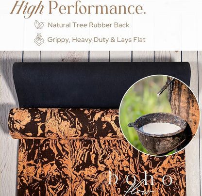Deluxe Cork Yoga Mat – Gold, Coffee or Vegan Leather Cork Surface & Natural Rubber Base – Premium Natural & Eco Friendly Materials – Includes Signature Handmade Boho Bag