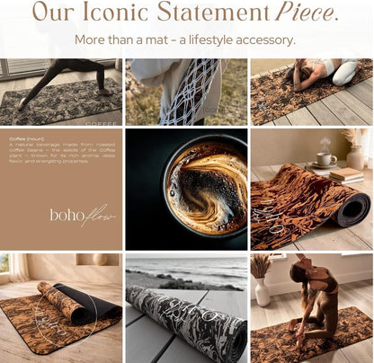 Deluxe Cork Yoga Mat – Gold, Coffee or Vegan Leather Cork Surface & Natural Rubber Base – Premium Natural & Eco Friendly Materials – Includes Signature Handmade Boho Bag