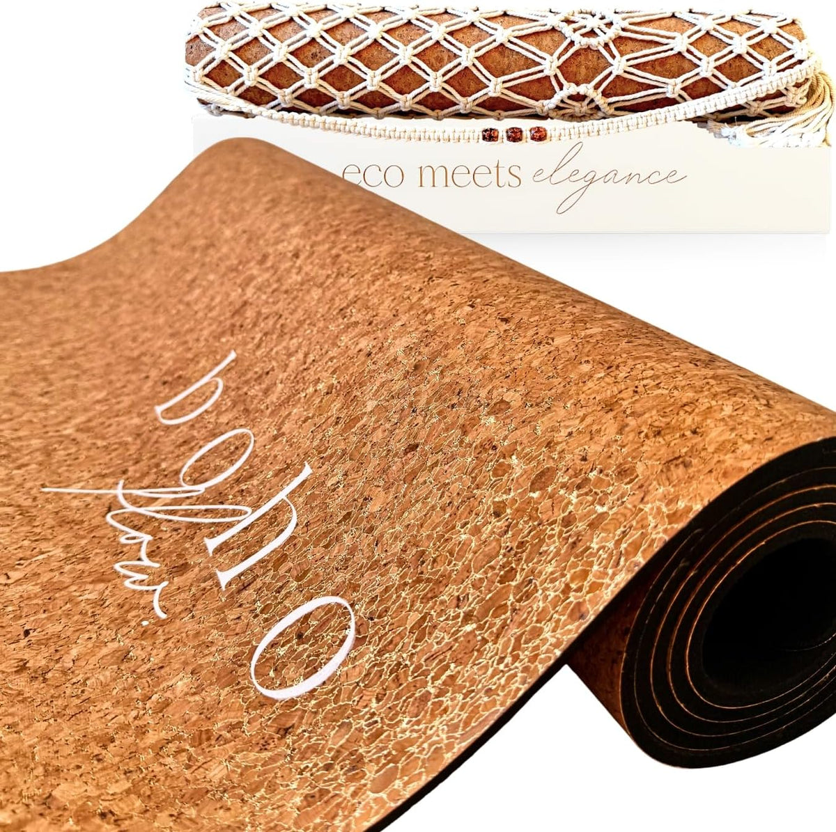 Deluxe Cork Yoga Mat – Gold, Coffee or Vegan Leather Cork Surface & Natural Rubber Base – Premium Natural & Eco Friendly Materials – Includes Signature Handmade Boho Bag