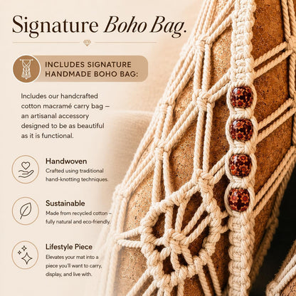 Deluxe Cork Yoga Mat – Gold, Coffee or Vegan Leather Cork Surface & Natural Rubber Base – Premium Natural & Eco Friendly Materials – Includes Signature Handmade Boho Bag