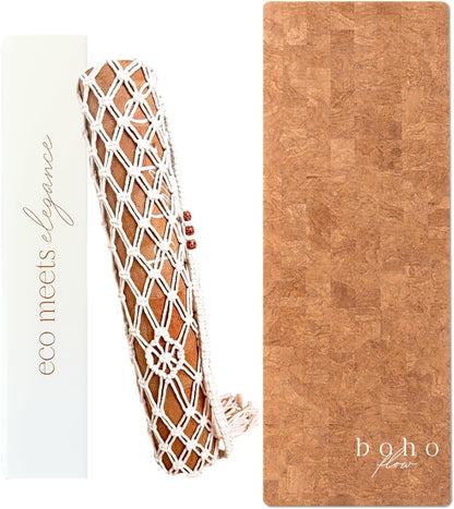 Deluxe Cork Yoga Mat – Gold, Coffee or Vegan Leather Cork Surface & Natural Rubber Base – Premium Natural & Eco Friendly Materials – Includes Signature Handmade Boho Bag