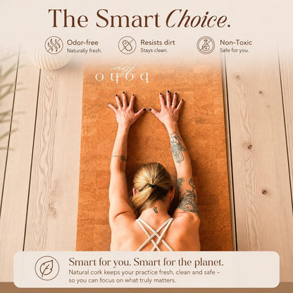 Deluxe Cork Yoga Mat – Gold, Coffee or Vegan Leather Cork Surface & Natural Rubber Base – Premium Natural & Eco Friendly Materials – Includes Signature Handmade Boho Bag