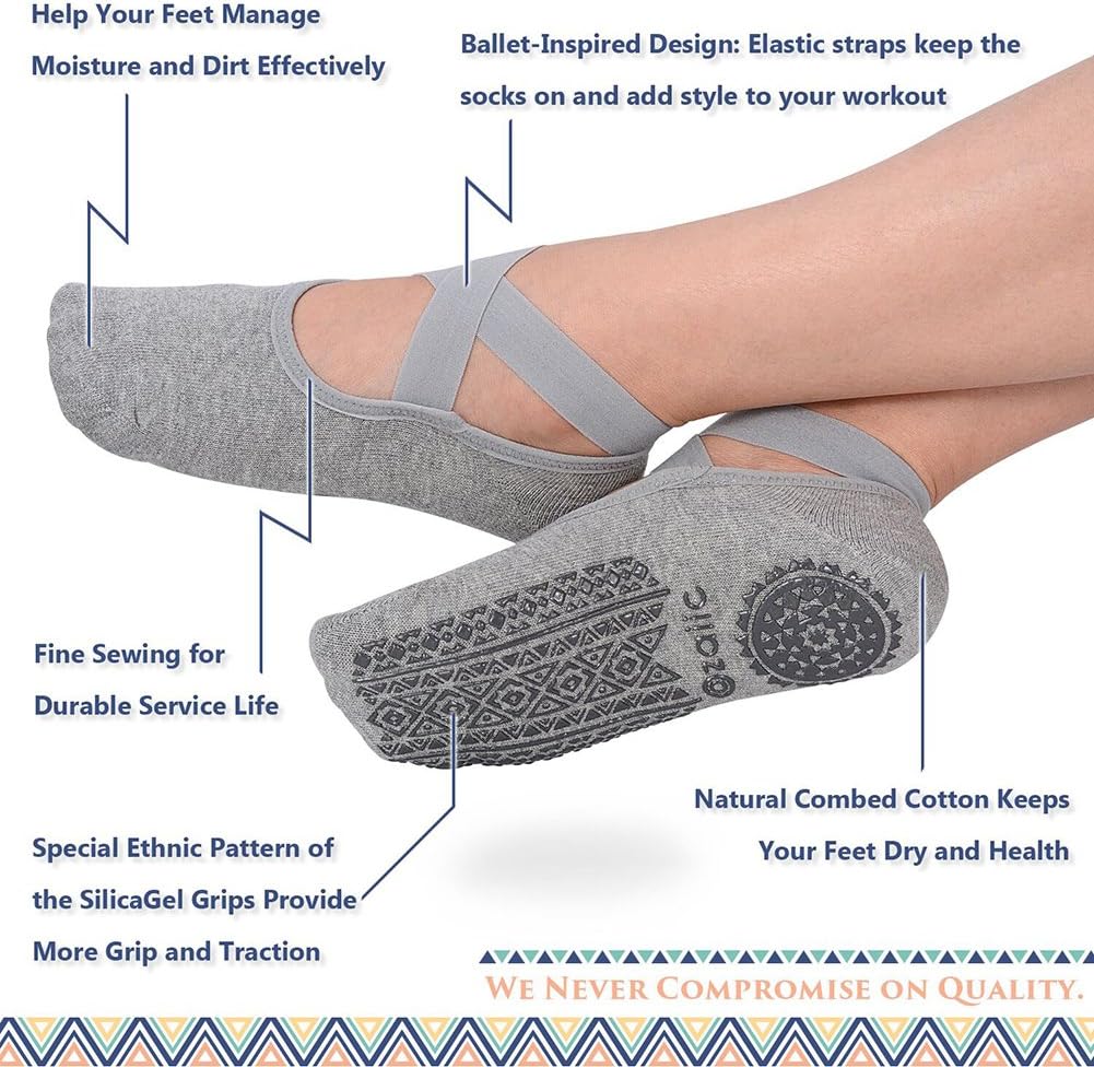 Pilates Socks for Women Non Slip Grip, Yoga Socks with Grippers for Barre, Hospital, Ballet, Dance, Barefoot Workout