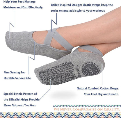Pilates Socks for Women Non Slip Grip, Yoga Socks with Grippers for Barre, Hospital, Ballet, Dance, Barefoot Workout