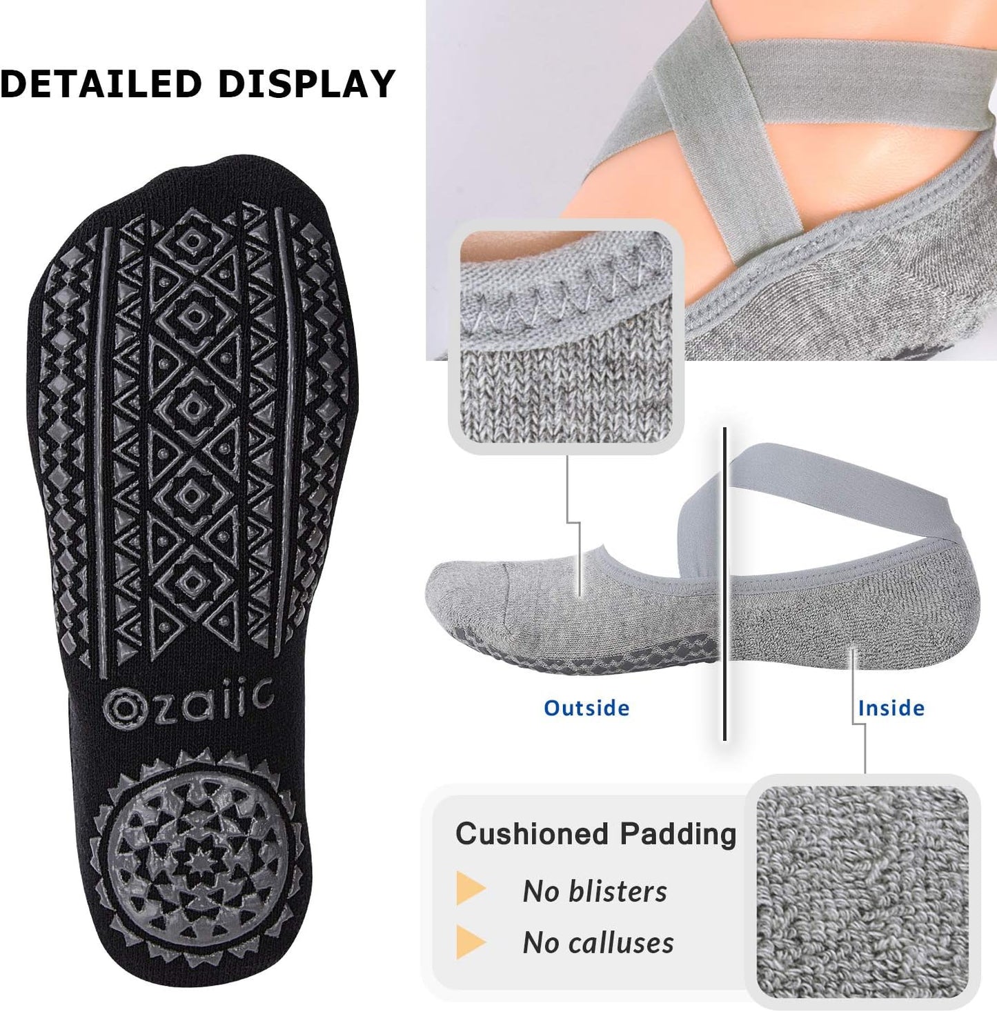 Pilates Socks for Women Non Slip Grip, Yoga Socks with Grippers for Barre, Hospital, Ballet, Dance, Barefoot Workout