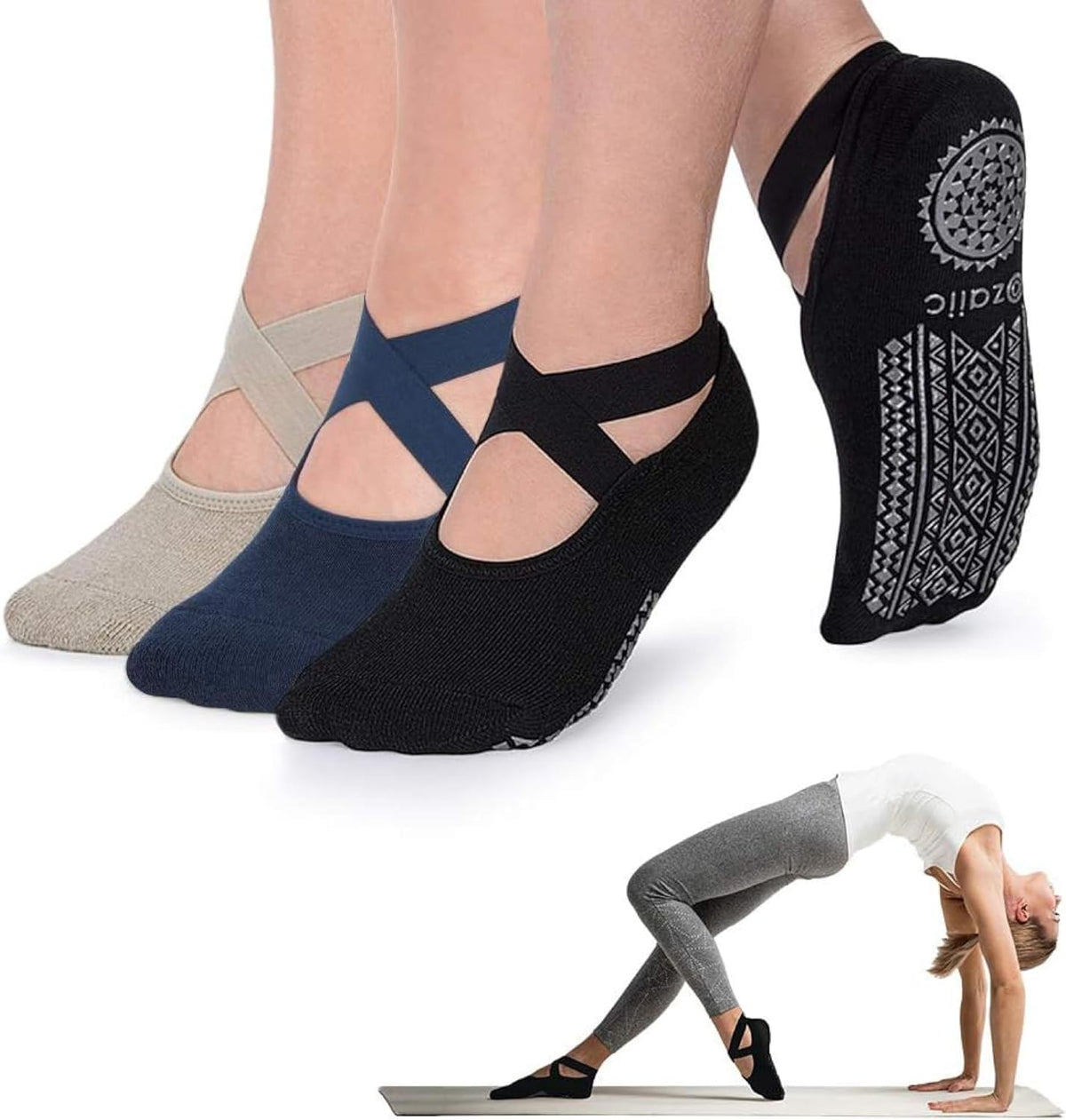Pilates Socks for Women Non Slip Grip, Yoga Socks with Grippers for Barre, Hospital, Ballet, Dance, Barefoot Workout