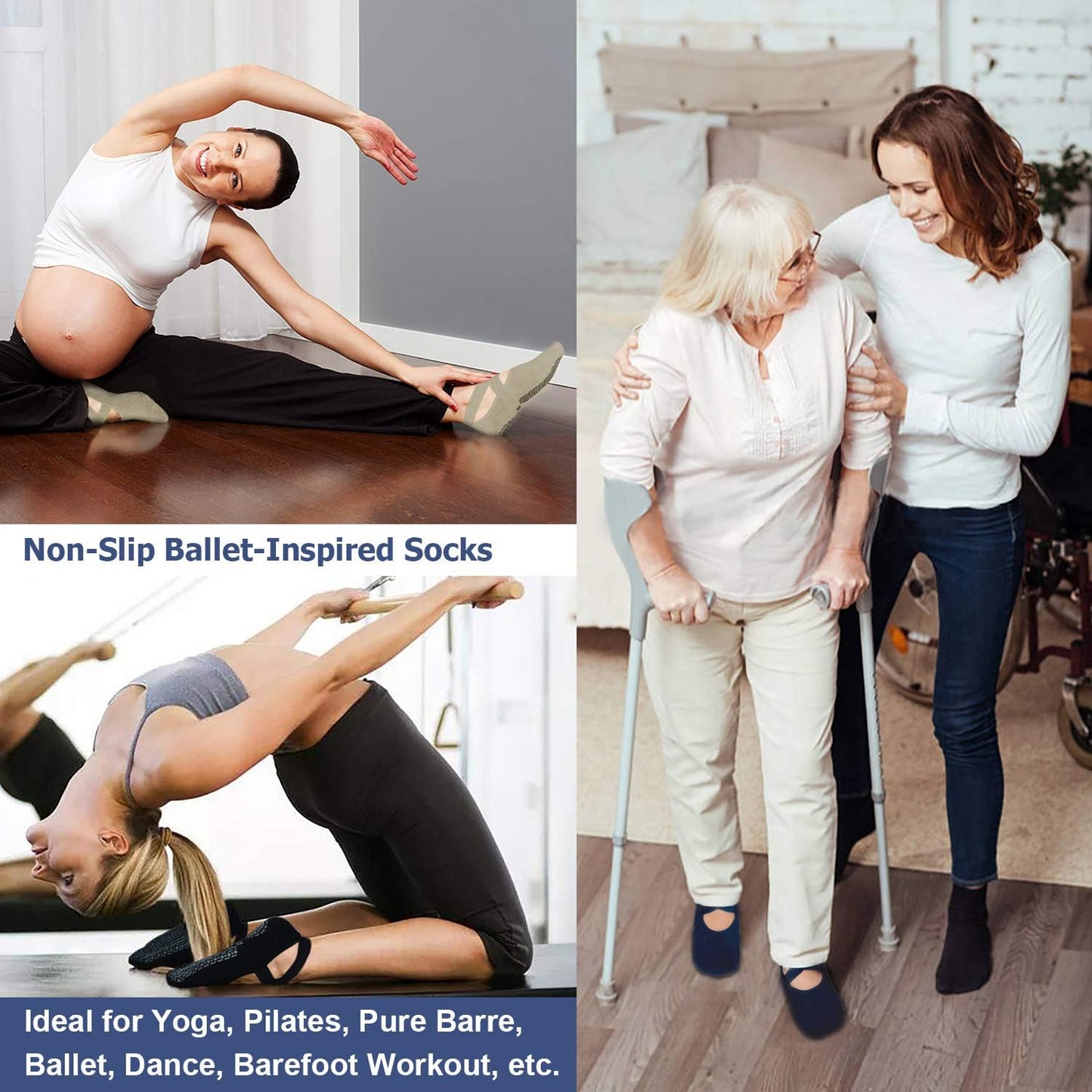 Pilates Socks for Women Non Slip Grip, Yoga Socks with Grippers for Barre, Hospital, Ballet, Dance, Barefoot Workout
