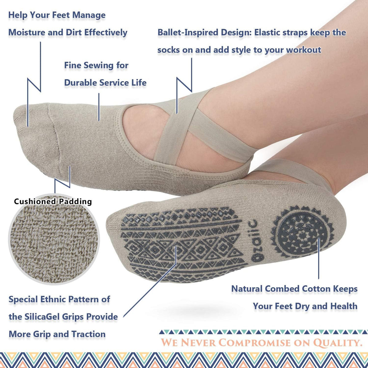 Pilates Socks for Women Non Slip Grip, Yoga Socks with Grippers for Barre, Hospital, Ballet, Dance, Barefoot Workout