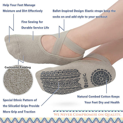 Pilates Socks for Women Non Slip Grip, Yoga Socks with Grippers for Barre, Hospital, Ballet, Dance, Barefoot Workout