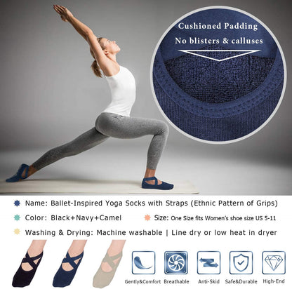 Pilates Socks for Women Non Slip Grip, Yoga Socks with Grippers for Barre, Hospital, Ballet, Dance, Barefoot Workout