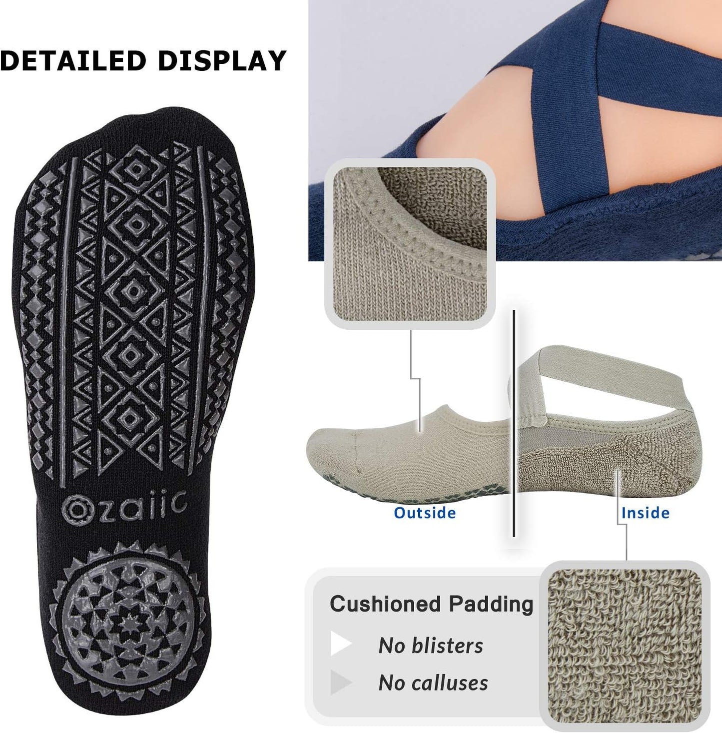 Pilates Socks for Women Non Slip Grip, Yoga Socks with Grippers for Barre, Hospital, Ballet, Dance, Barefoot Workout