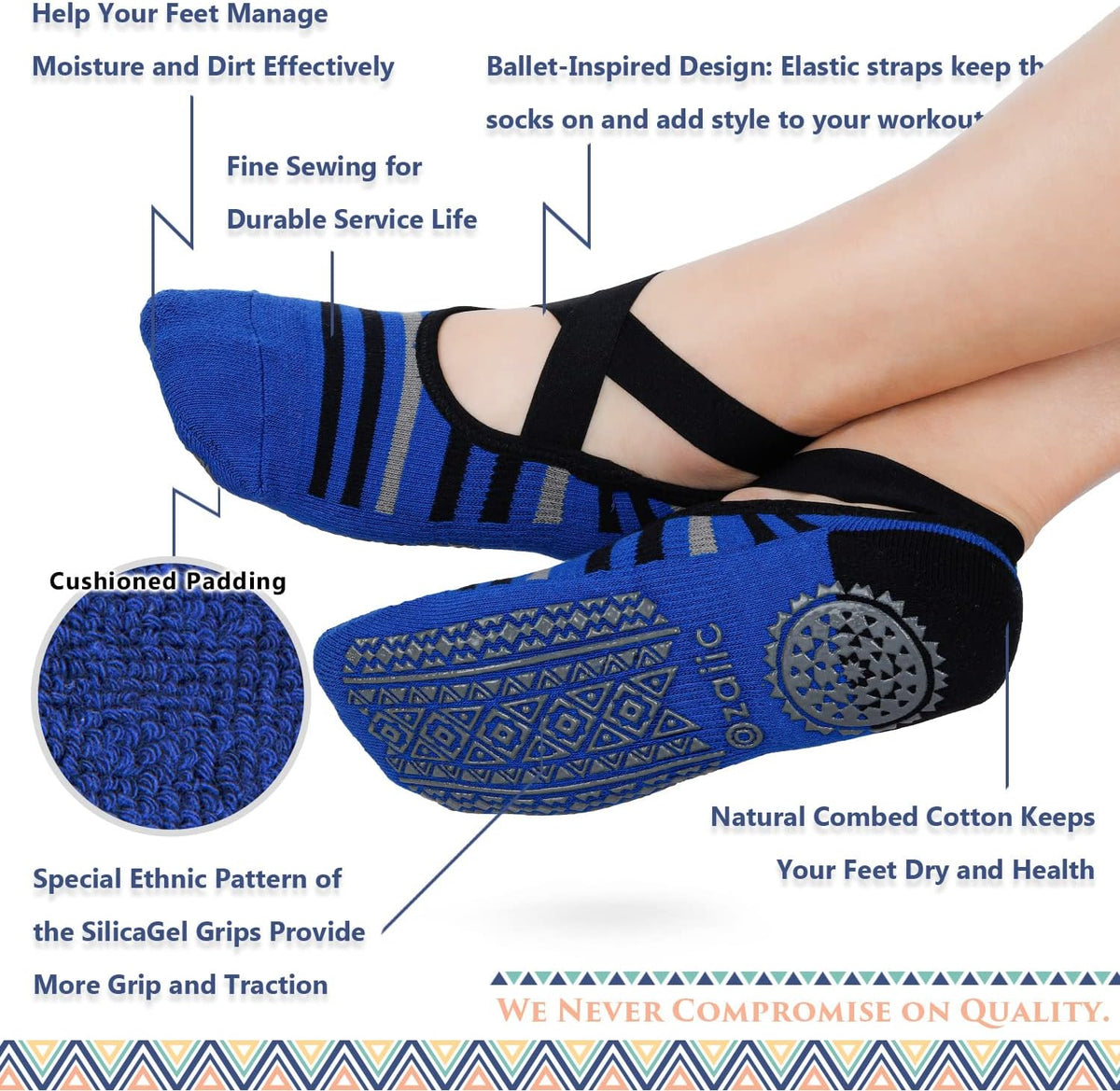 Pilates Socks for Women Non Slip Grip, Yoga Socks with Grippers for Barre, Hospital, Ballet, Dance, Barefoot Workout