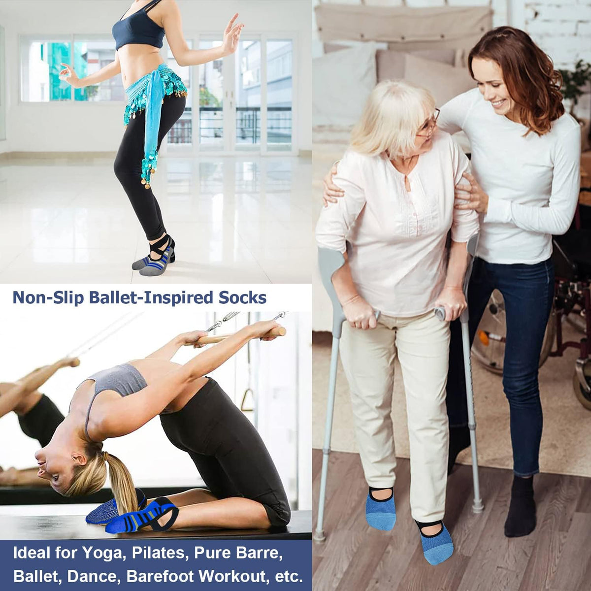 Pilates Socks for Women Non Slip Grip, Yoga Socks with Grippers for Barre, Hospital, Ballet, Dance, Barefoot Workout