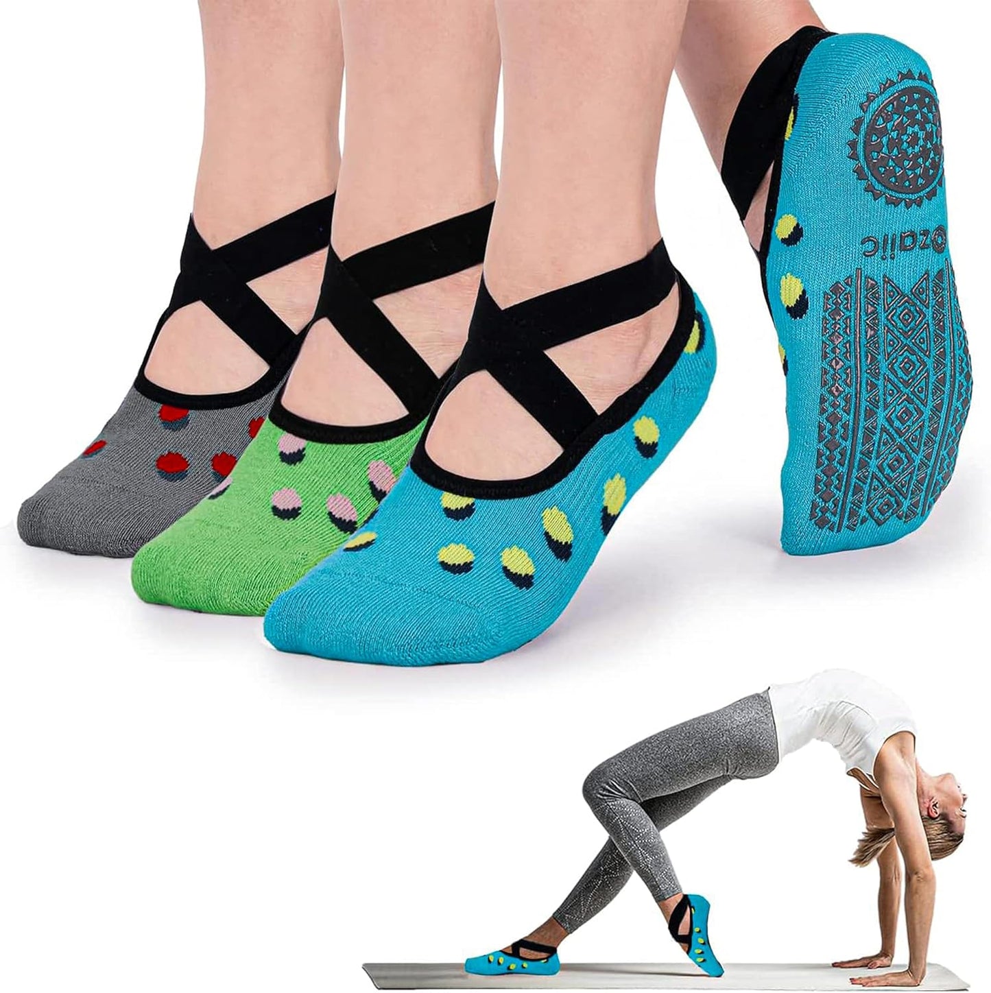 Pilates Socks for Women Non Slip Grip, Yoga Socks with Grippers for Barre, Hospital, Ballet, Dance, Barefoot Workout
