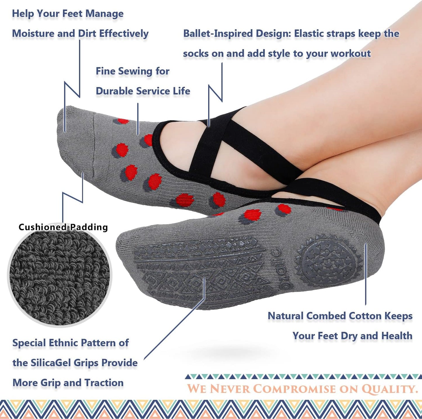 Pilates Socks for Women Non Slip Grip, Yoga Socks with Grippers for Barre, Hospital, Ballet, Dance, Barefoot Workout