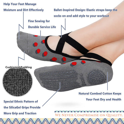 Pilates Socks for Women Non Slip Grip, Yoga Socks with Grippers for Barre, Hospital, Ballet, Dance, Barefoot Workout