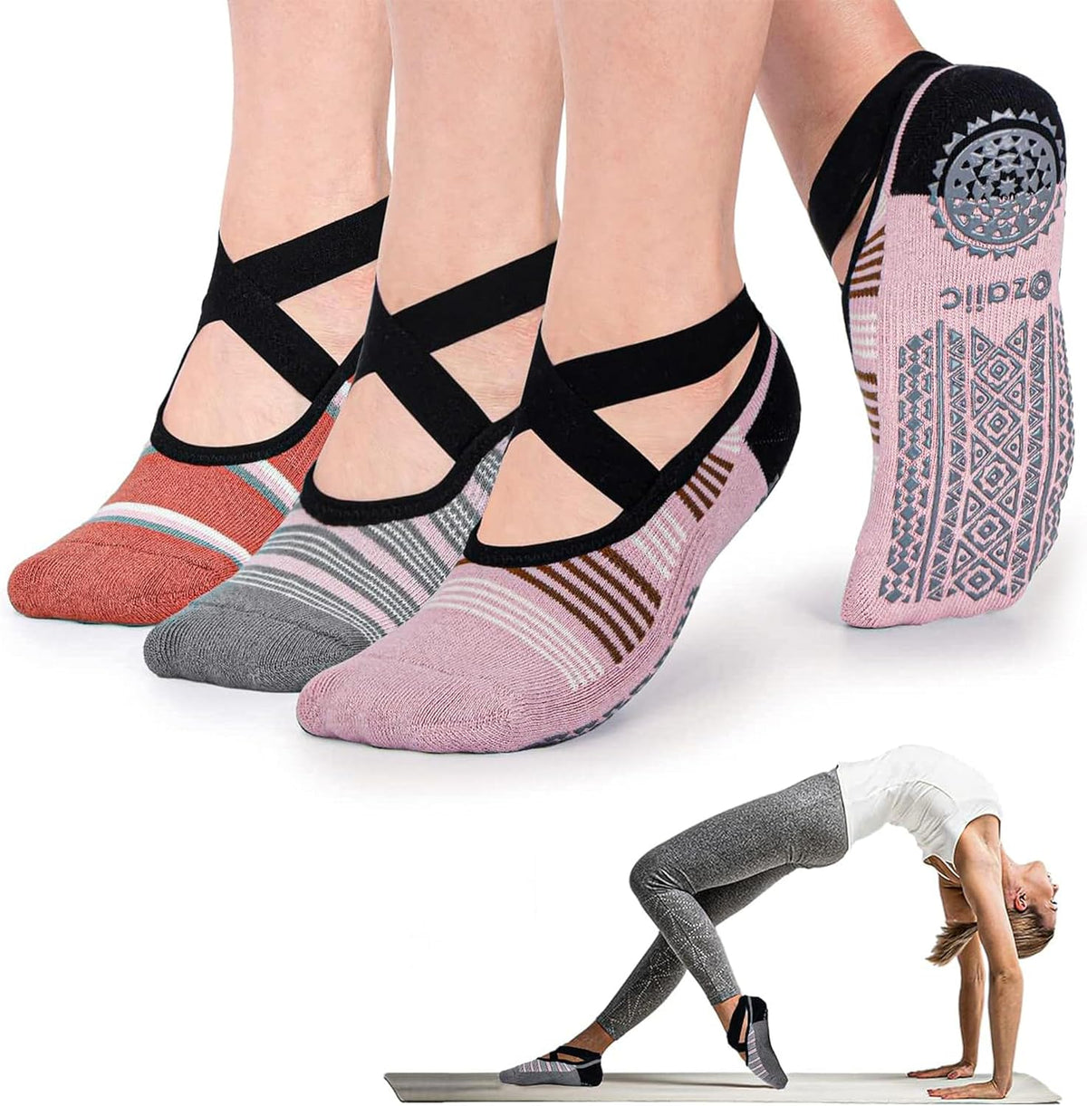 Pilates Socks for Women Non Slip Grip, Yoga Socks with Grippers for Barre, Hospital, Ballet, Dance, Barefoot Workout