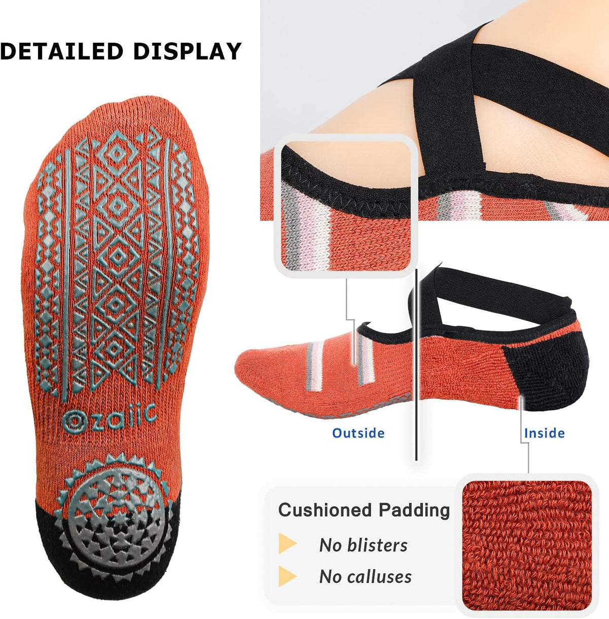 Pilates Socks for Women Non Slip Grip, Yoga Socks with Grippers for Barre, Hospital, Ballet, Dance, Barefoot Workout