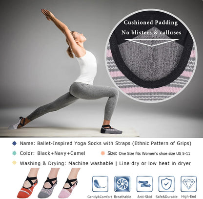 Pilates Socks for Women Non Slip Grip, Yoga Socks with Grippers for Barre, Hospital, Ballet, Dance, Barefoot Workout