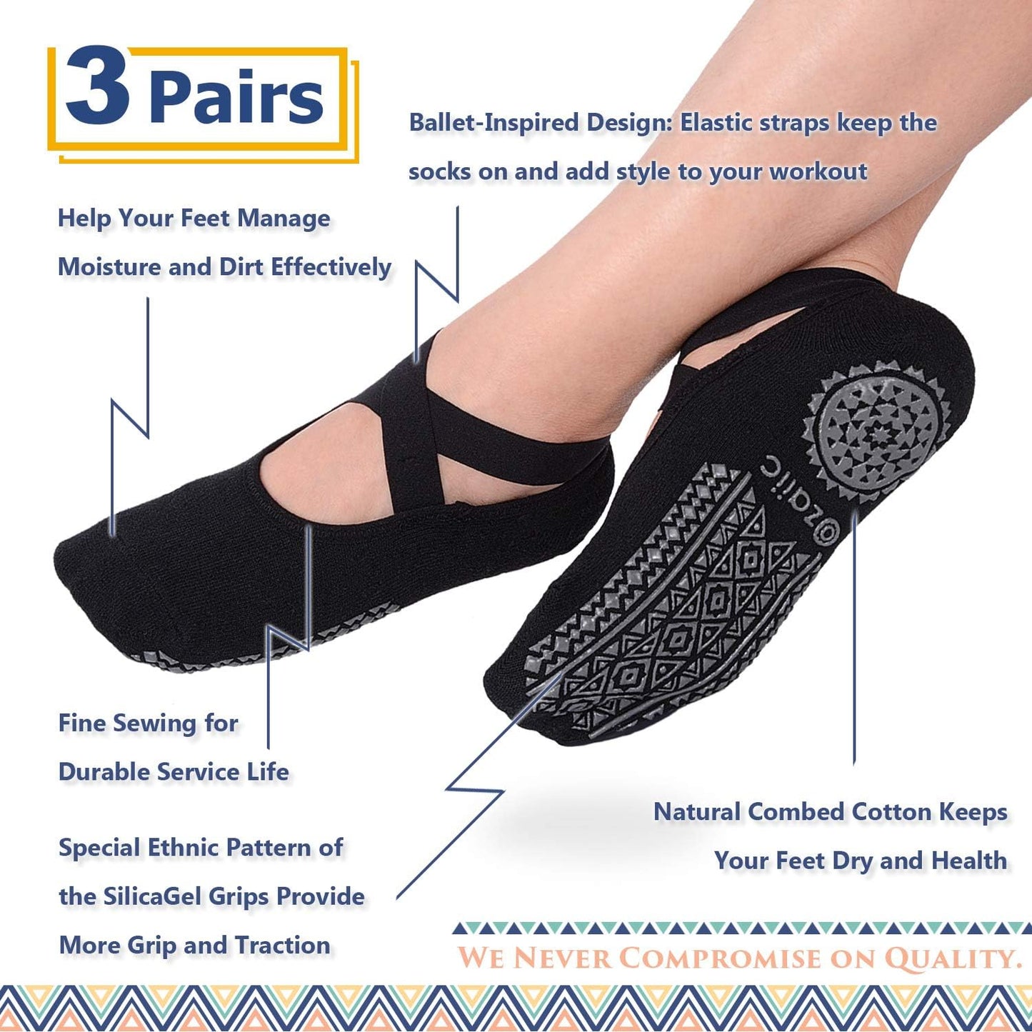 Pilates Socks for Women Non Slip Grip, Yoga Socks with Grippers for Barre, Hospital, Ballet, Dance, Barefoot Workout