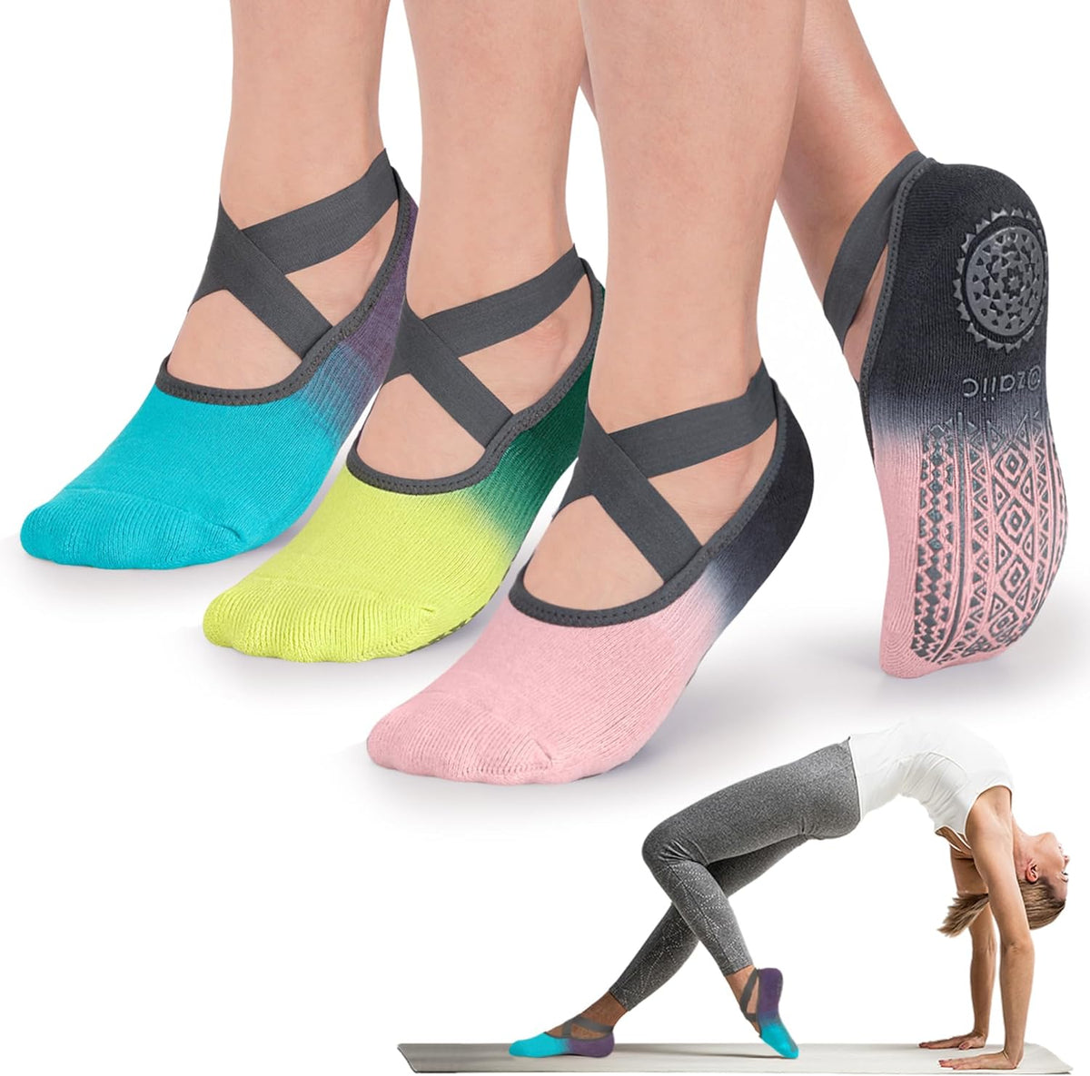 Pilates Socks for Women Non Slip Grip, Yoga Socks with Grippers for Barre, Hospital, Ballet, Dance, Barefoot Workout