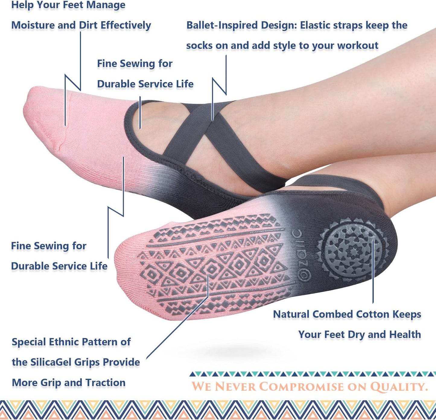 Pilates Socks for Women Non Slip Grip, Yoga Socks with Grippers for Barre, Hospital, Ballet, Dance, Barefoot Workout