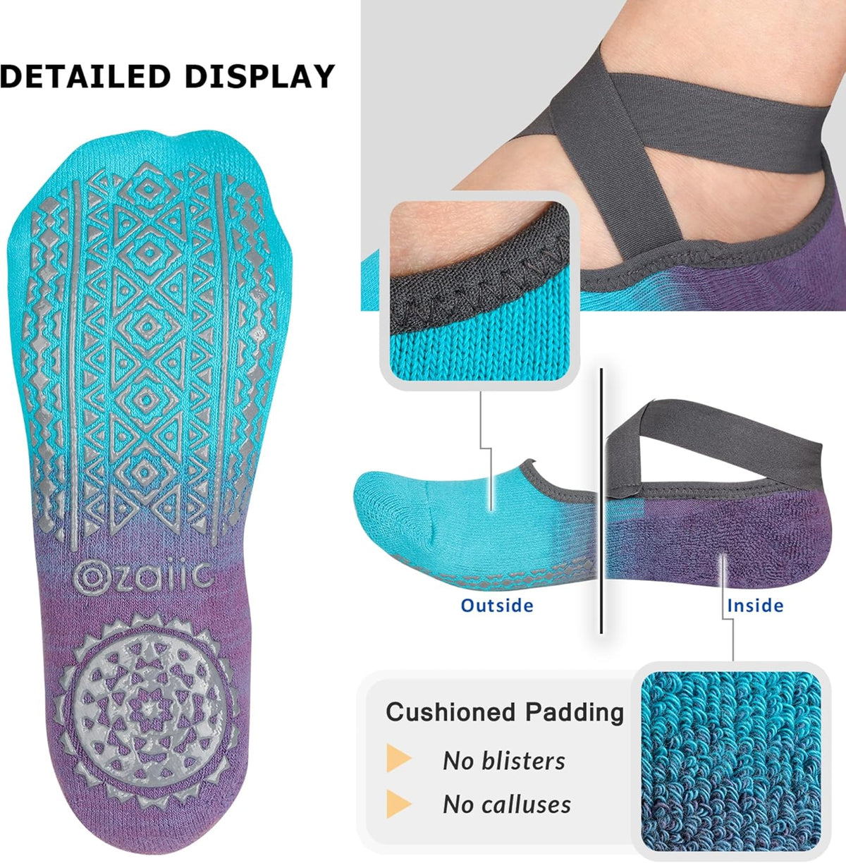 Pilates Socks for Women Non Slip Grip, Yoga Socks with Grippers for Barre, Hospital, Ballet, Dance, Barefoot Workout