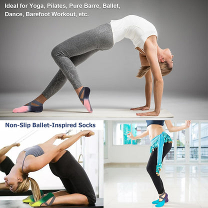 Pilates Socks for Women Non Slip Grip, Yoga Socks with Grippers for Barre, Hospital, Ballet, Dance, Barefoot Workout