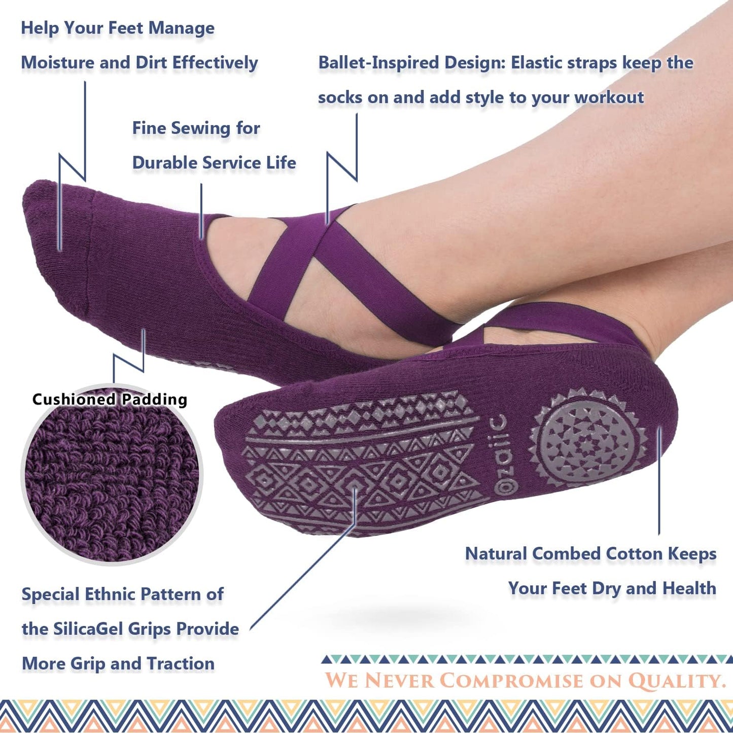 Pilates Socks for Women Non Slip Grip, Yoga Socks with Grippers for Barre, Hospital, Ballet, Dance, Barefoot Workout