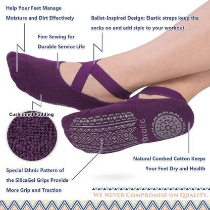 Pilates Socks for Women Non Slip Grip, Yoga Socks with Grippers for Barre, Hospital, Ballet, Dance, Barefoot Workout