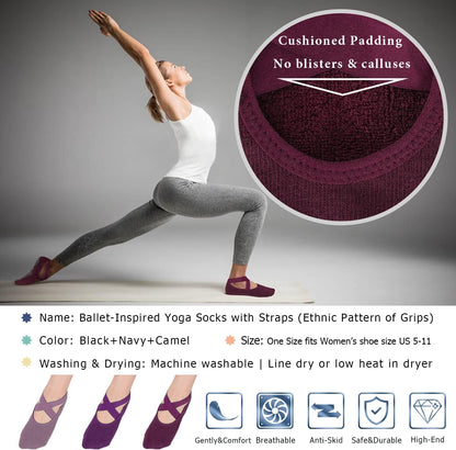 Pilates Socks for Women Non Slip Grip, Yoga Socks with Grippers for Barre, Hospital, Ballet, Dance, Barefoot Workout