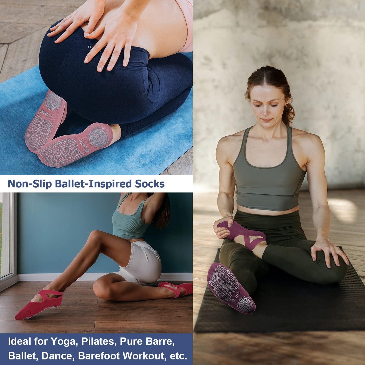 Pilates Socks for Women Non Slip Grip, Yoga Socks with Grippers for Barre, Hospital, Ballet, Dance, Barefoot Workout