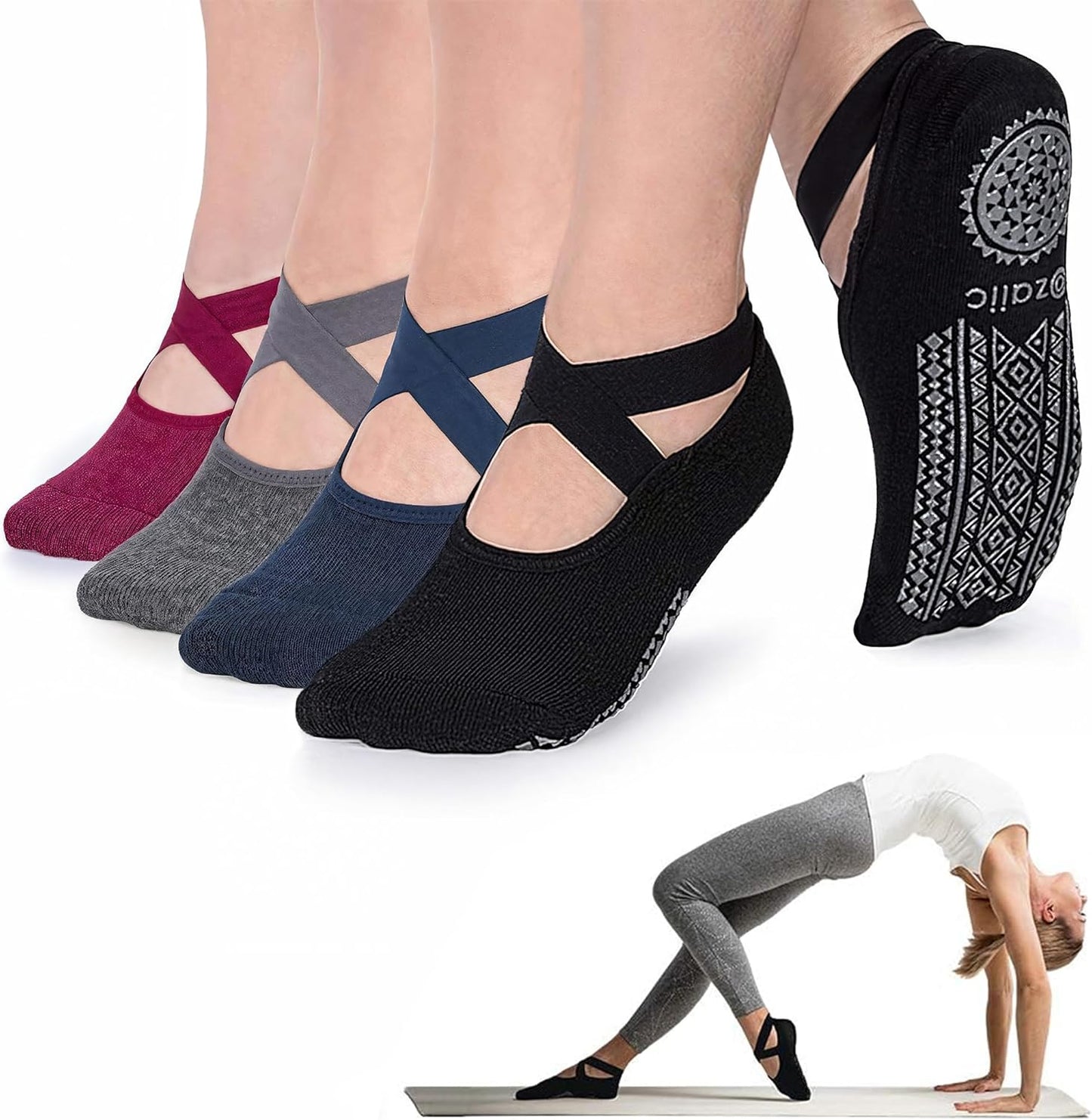 Pilates Socks for Women Non Slip Grip, Yoga Socks with Grippers for Barre, Hospital, Ballet, Dance, Barefoot Workout