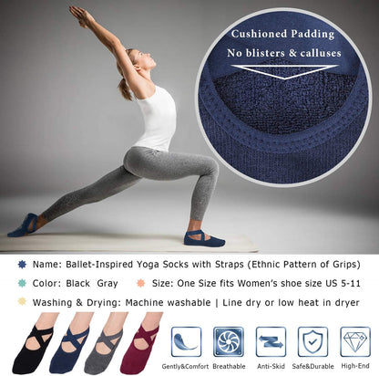 Pilates Socks for Women Non Slip Grip, Yoga Socks with Grippers for Barre, Hospital, Ballet, Dance, Barefoot Workout