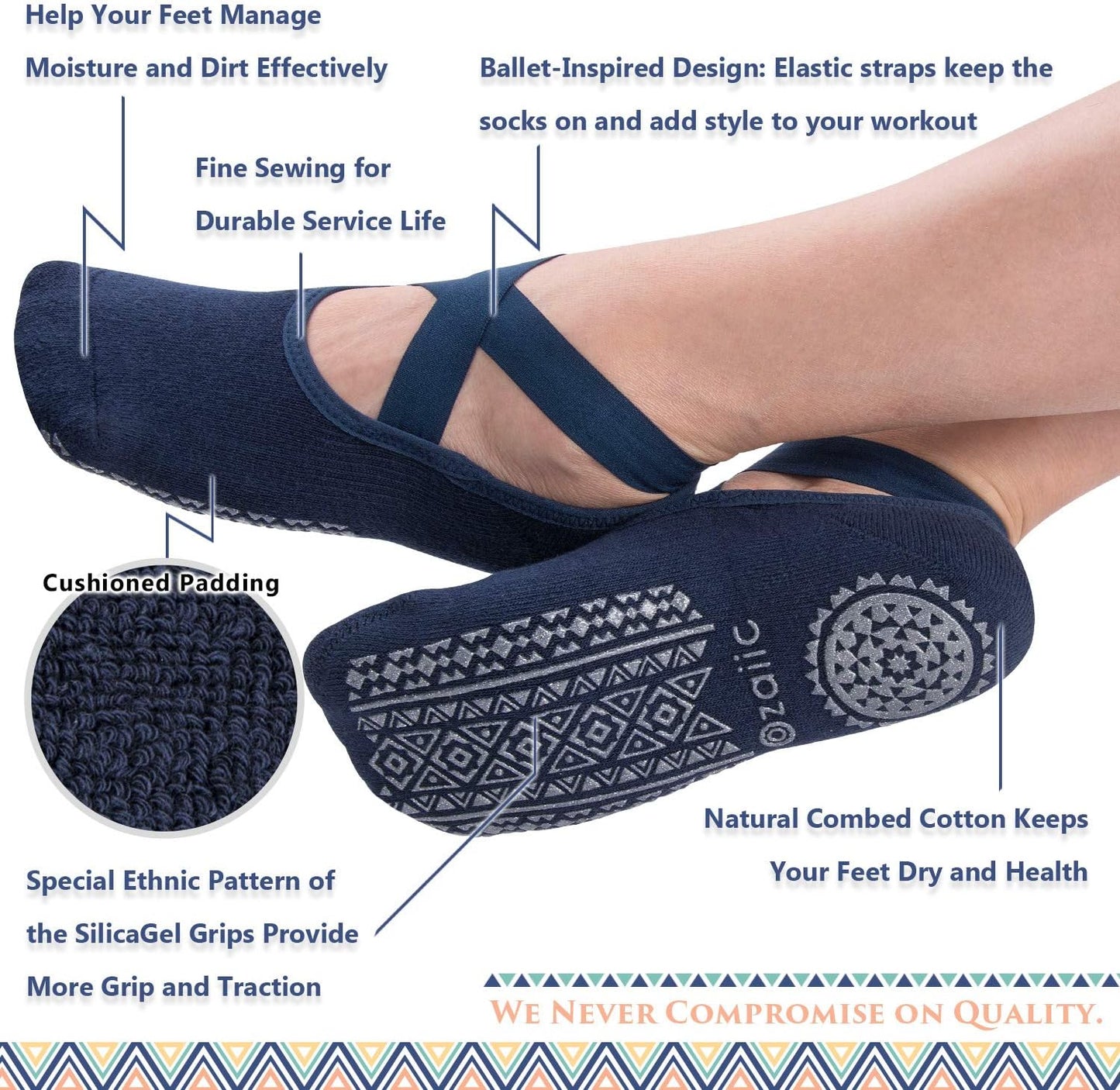 Pilates Socks for Women Non Slip Grip, Yoga Socks with Grippers for Barre, Hospital, Ballet, Dance, Barefoot Workout