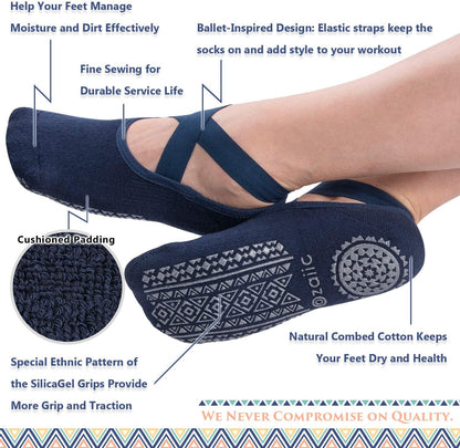 Pilates Socks for Women Non Slip Grip, Yoga Socks with Grippers for Barre, Hospital, Ballet, Dance, Barefoot Workout
