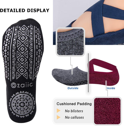 Pilates Socks for Women Non Slip Grip, Yoga Socks with Grippers for Barre, Hospital, Ballet, Dance, Barefoot Workout