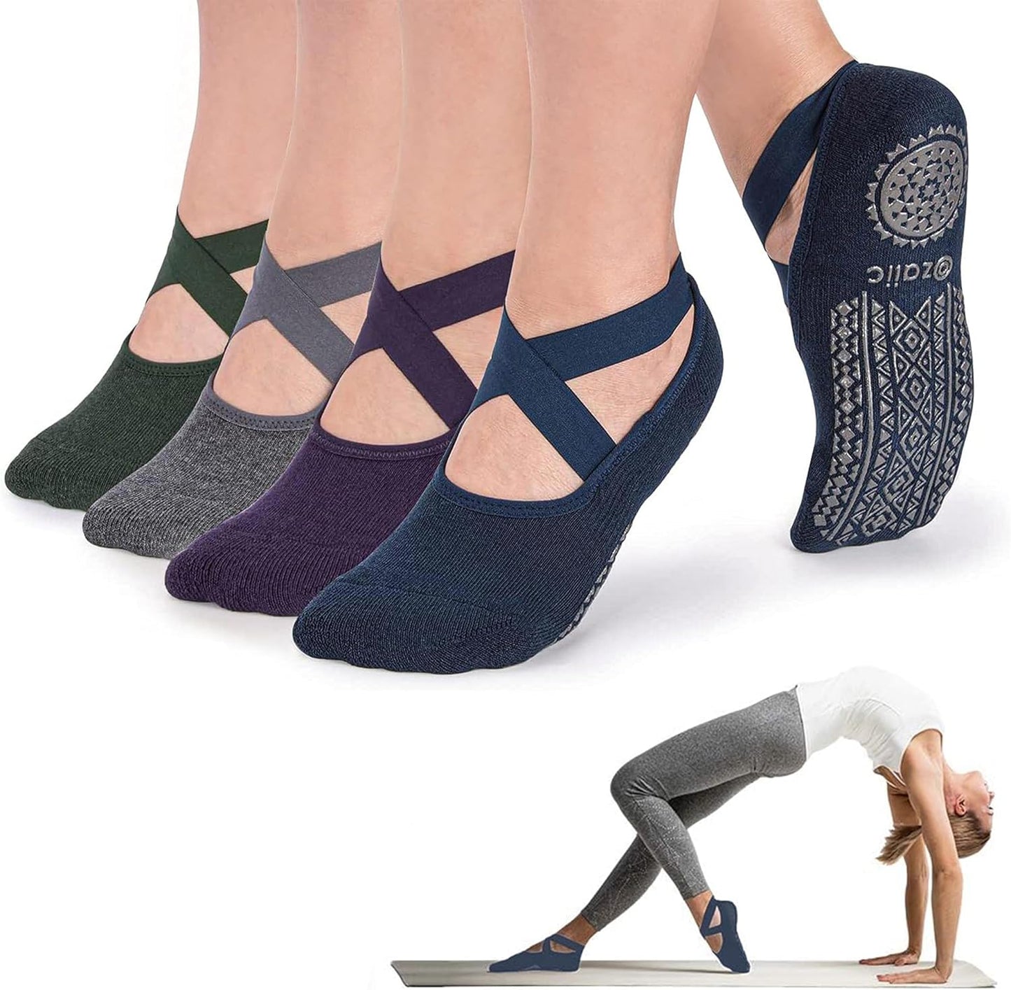 Pilates Socks for Women Non Slip Grip, Yoga Socks with Grippers for Barre, Hospital, Ballet, Dance, Barefoot Workout
