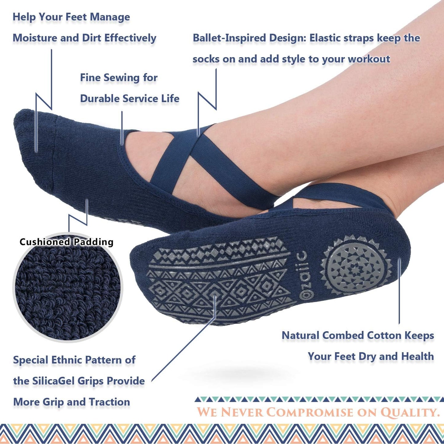 Pilates Socks for Women Non Slip Grip, Yoga Socks with Grippers for Barre, Hospital, Ballet, Dance, Barefoot Workout