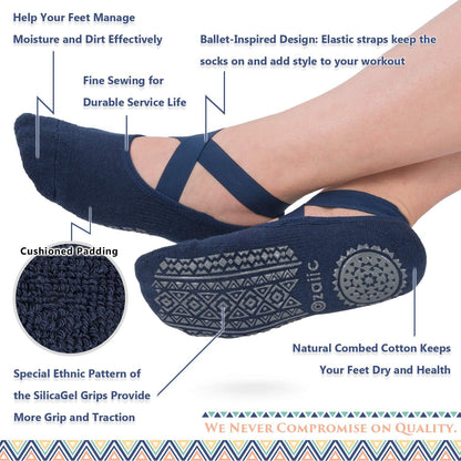 Pilates Socks for Women Non Slip Grip, Yoga Socks with Grippers for Barre, Hospital, Ballet, Dance, Barefoot Workout