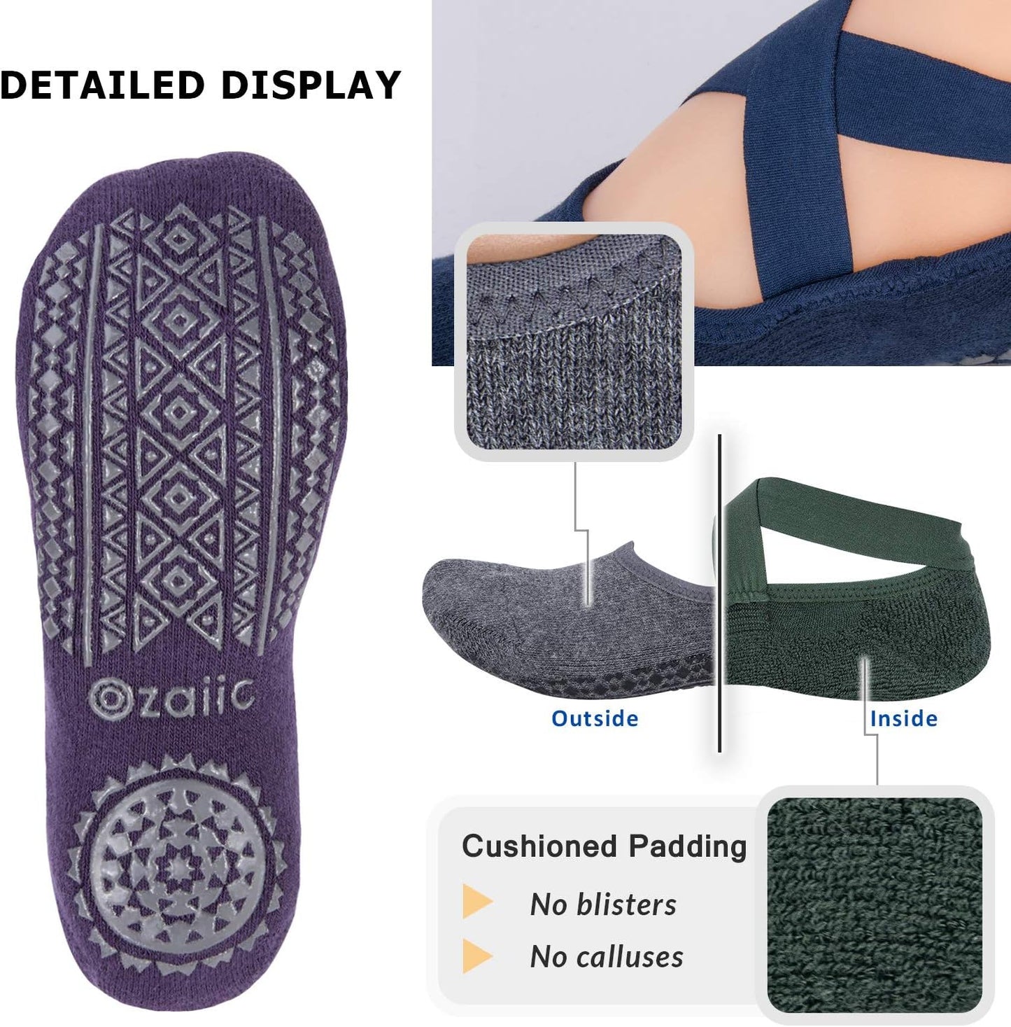 Pilates Socks for Women Non Slip Grip, Yoga Socks with Grippers for Barre, Hospital, Ballet, Dance, Barefoot Workout