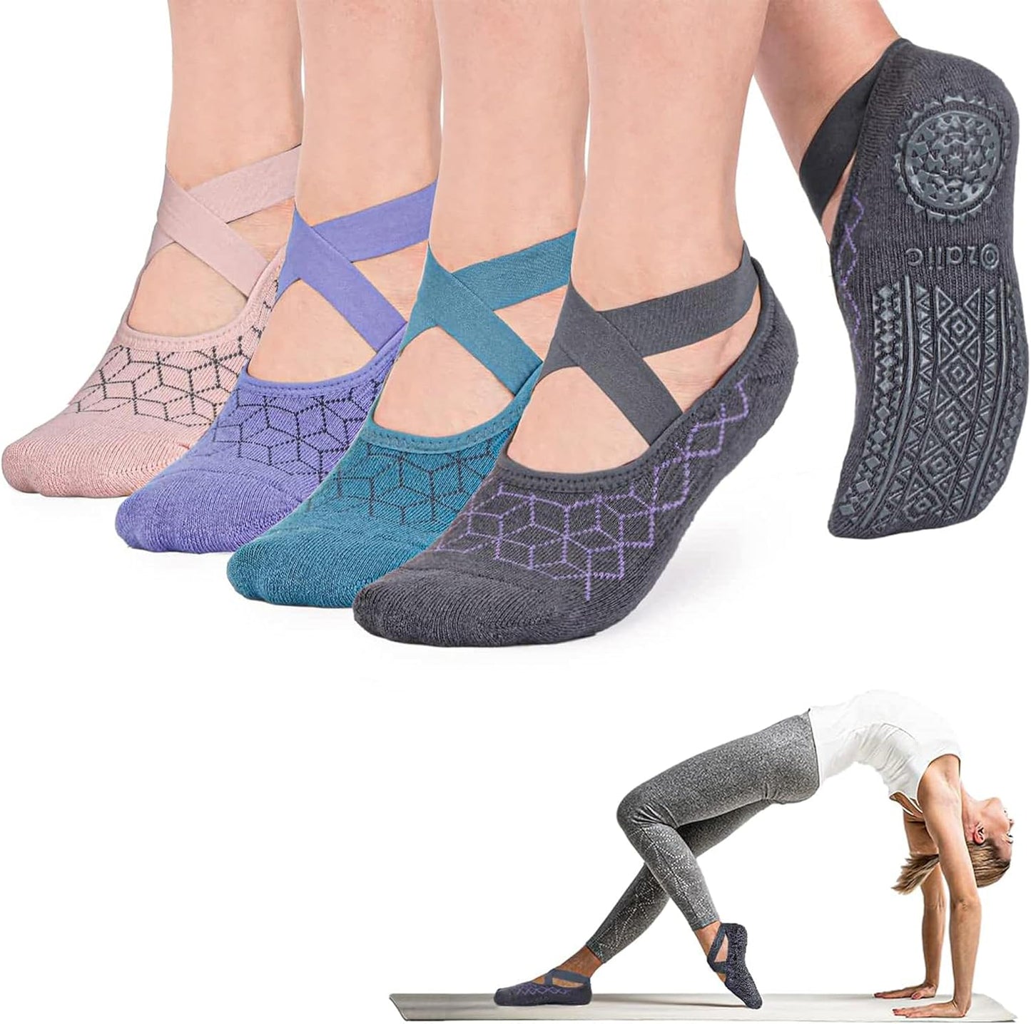 Pilates Socks for Women Non Slip Grip, Yoga Socks with Grippers for Barre, Hospital, Ballet, Dance, Barefoot Workout