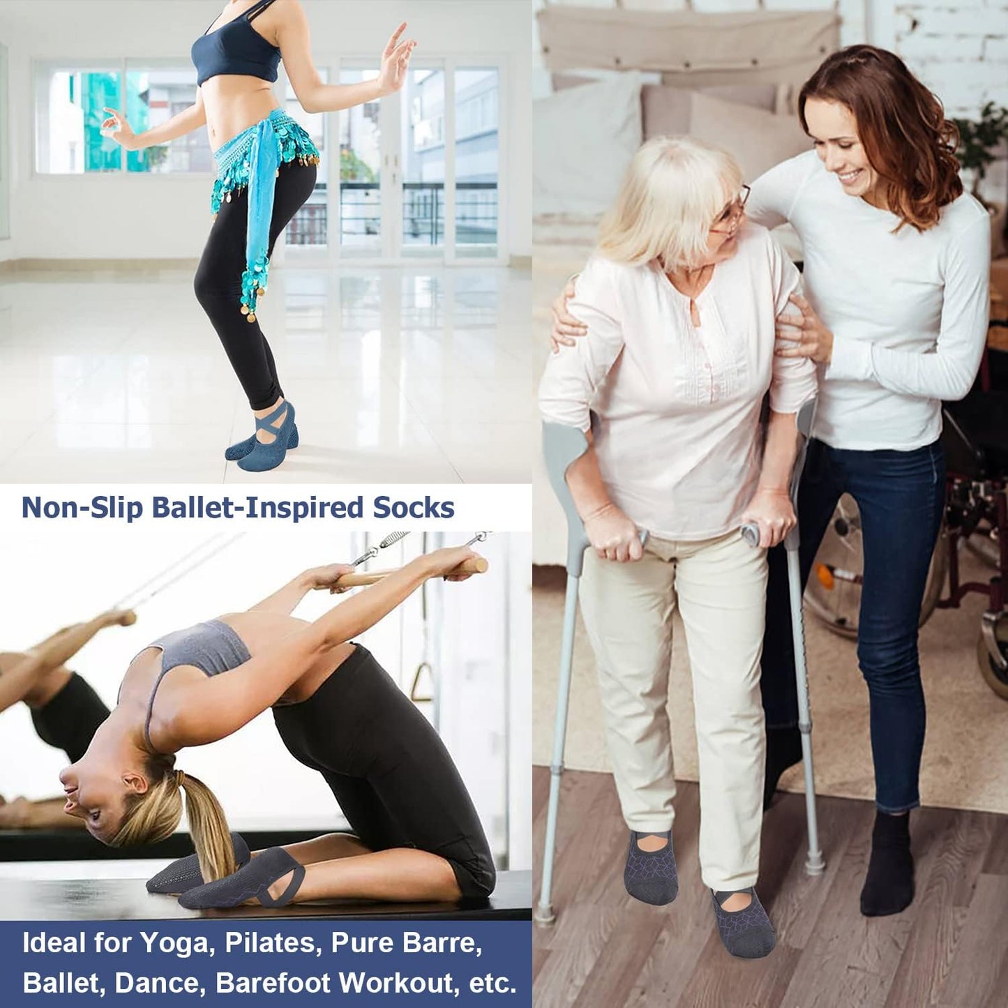 Pilates Socks for Women Non Slip Grip, Yoga Socks with Grippers for Barre, Hospital, Ballet, Dance, Barefoot Workout